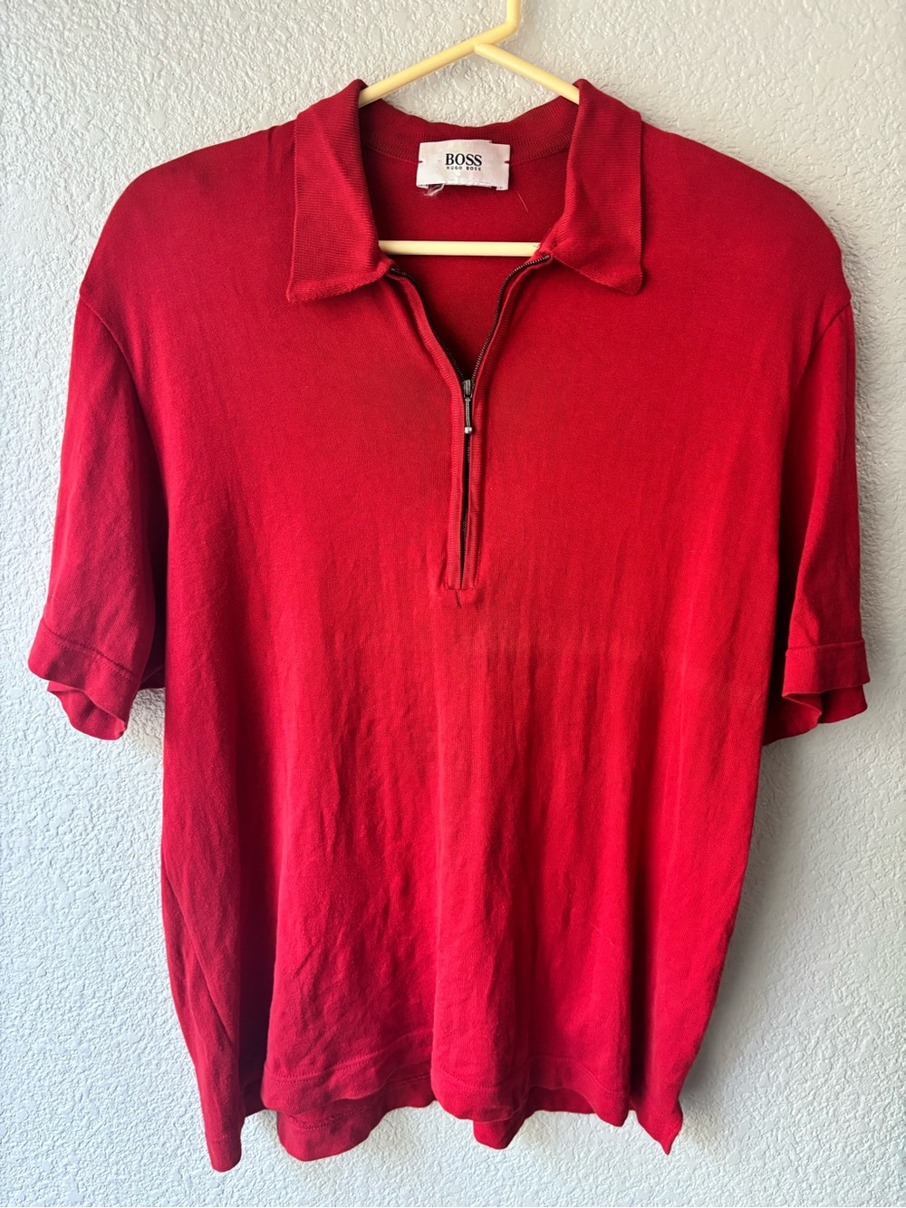Hugo Boss Red Short-Sleeve Zip Polo